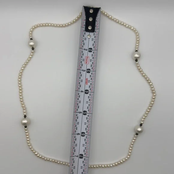 Cultured Pearl Necklace Sterling Silver Clasp and Bead Accents 925 Vintage - Picture 3 of 4